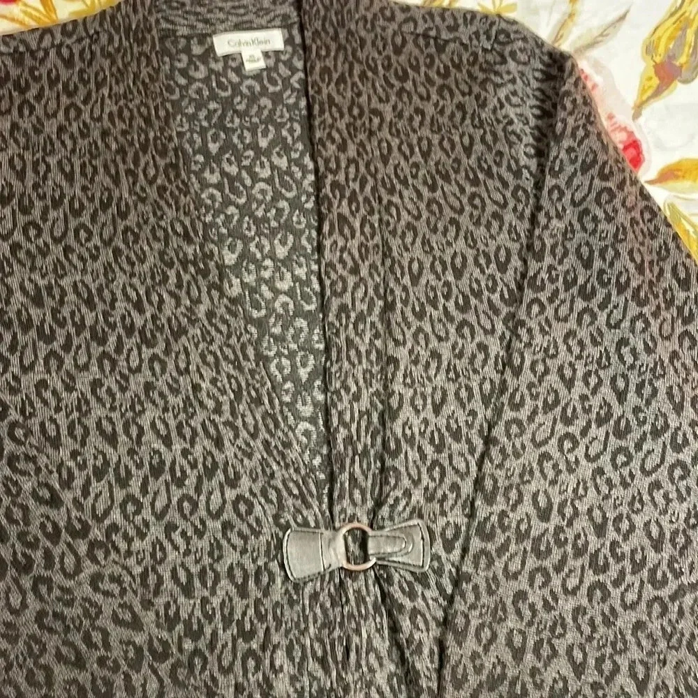 Calvin Klein merino wool blend open front animal print long cardigan XL - Picture 5 of 12